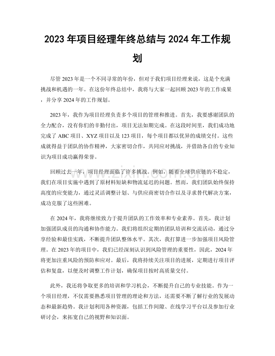 2023年项目经理年终总结与2024年工作规划.docx_第1页