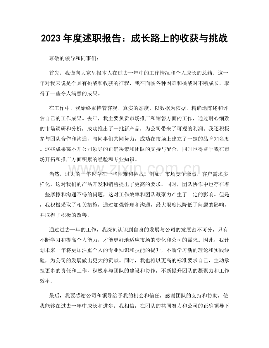 2023年度述职报告：成长路上的收获与挑战.docx_第1页