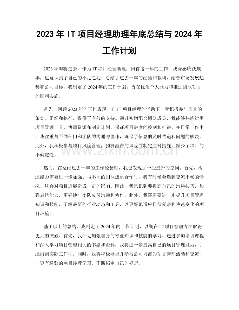 2023年IT项目经理助理年底总结与2024年工作计划.docx_第1页