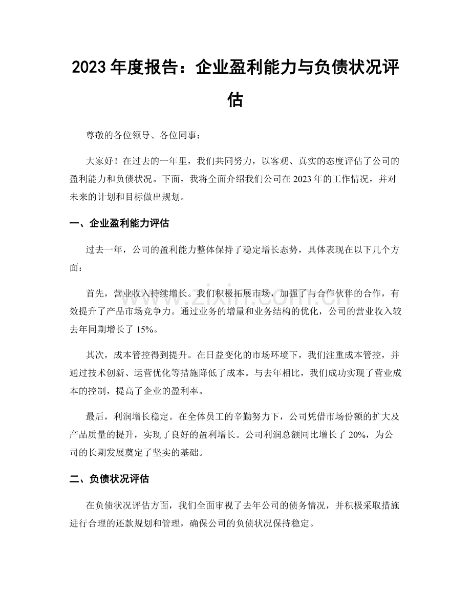 2023年度报告：企业盈利能力与负债状况评估.docx_第1页