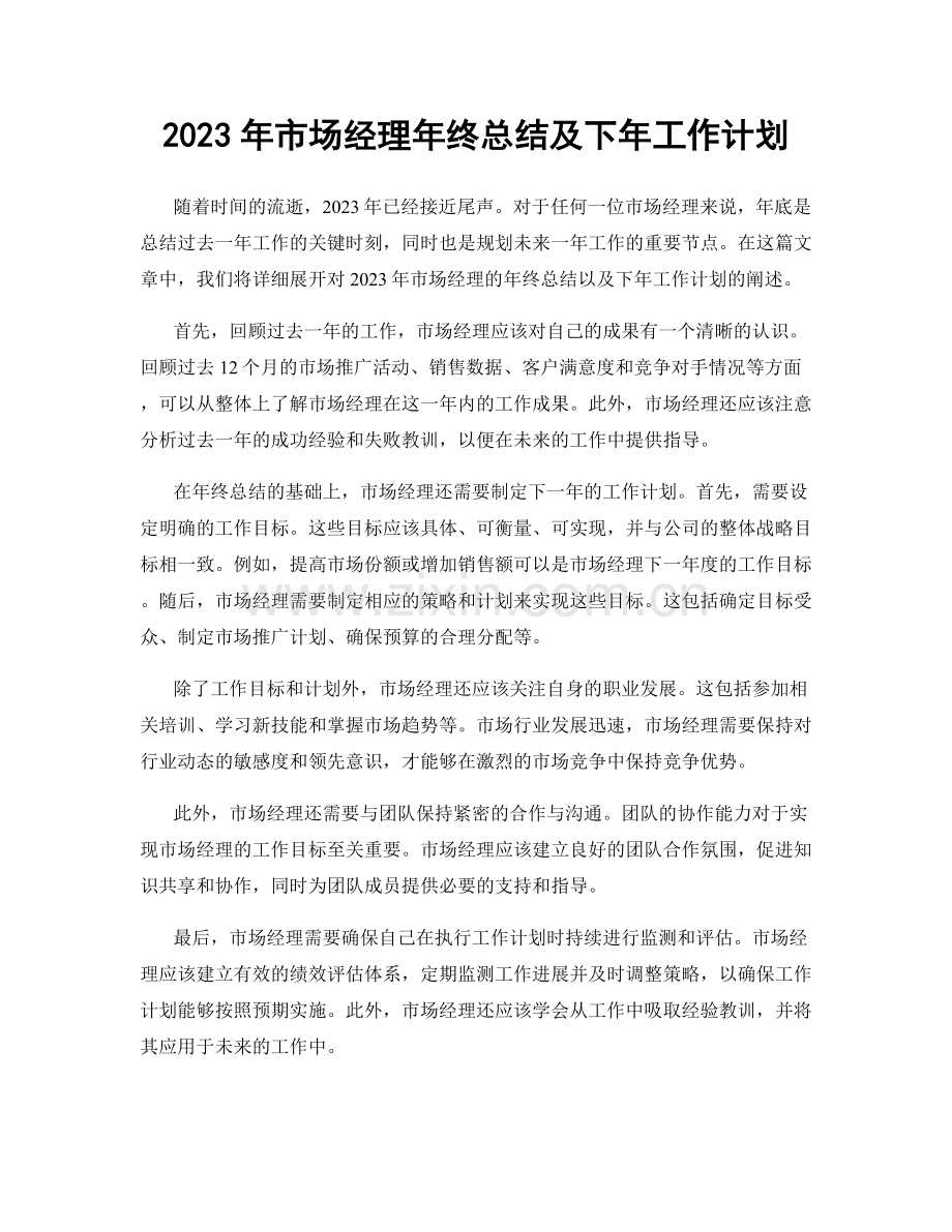 2023年市场经理年终总结及下年工作计划.docx_第1页