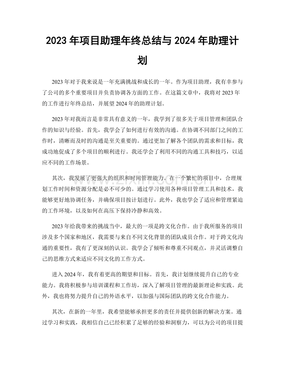 2023年项目助理年终总结与2024年助理计划.docx_第1页