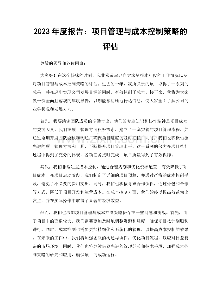 2023年度报告：项目管理与成本控制策略的评估.docx_第1页