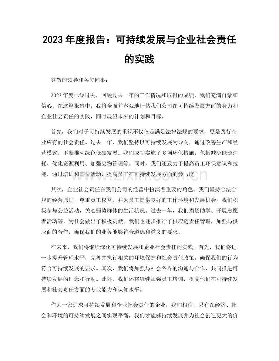 2023年度报告：可持续发展与企业社会责任的实践.docx_第1页