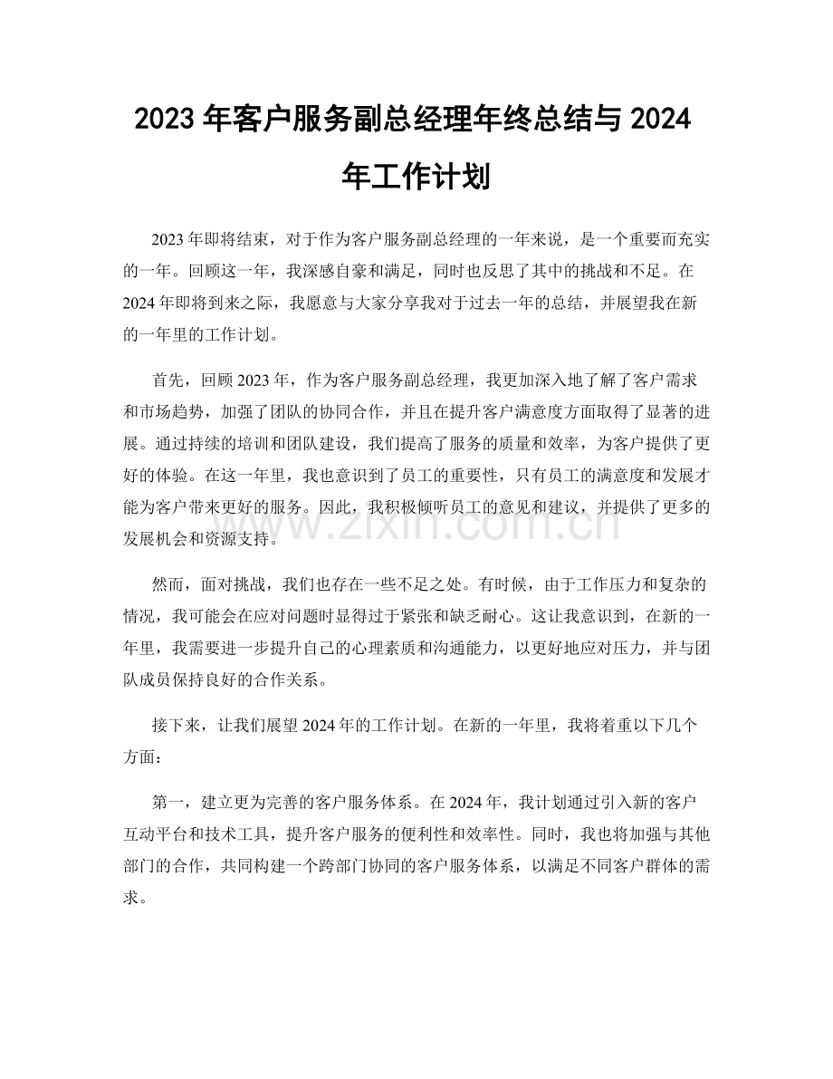 2023年客户服务副总经理年终总结与2024年工作计划.docx_第1页