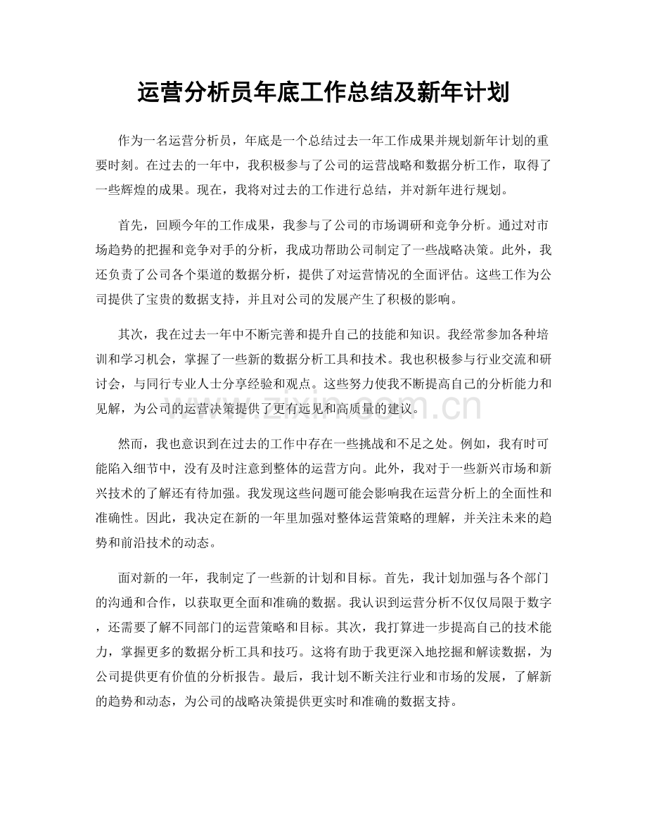 运营分析员年底工作总结及新年计划.docx_第1页