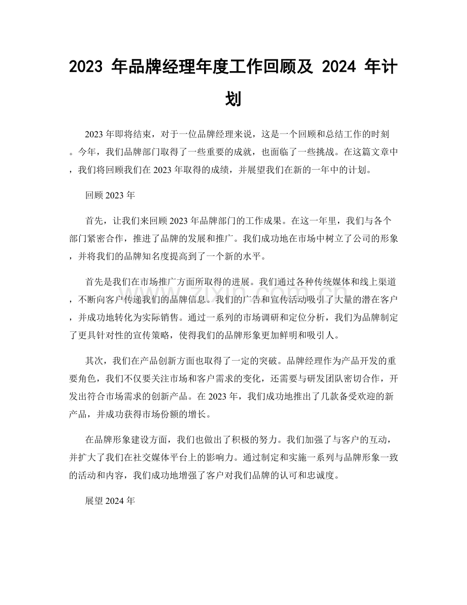 2023 年品牌经理年度工作回顾及 2024 年计划.docx_第1页