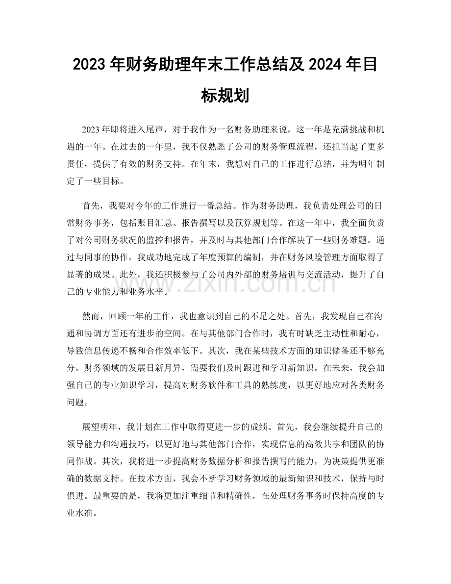 2023年财务助理年末工作总结及2024年目标规划.docx_第1页