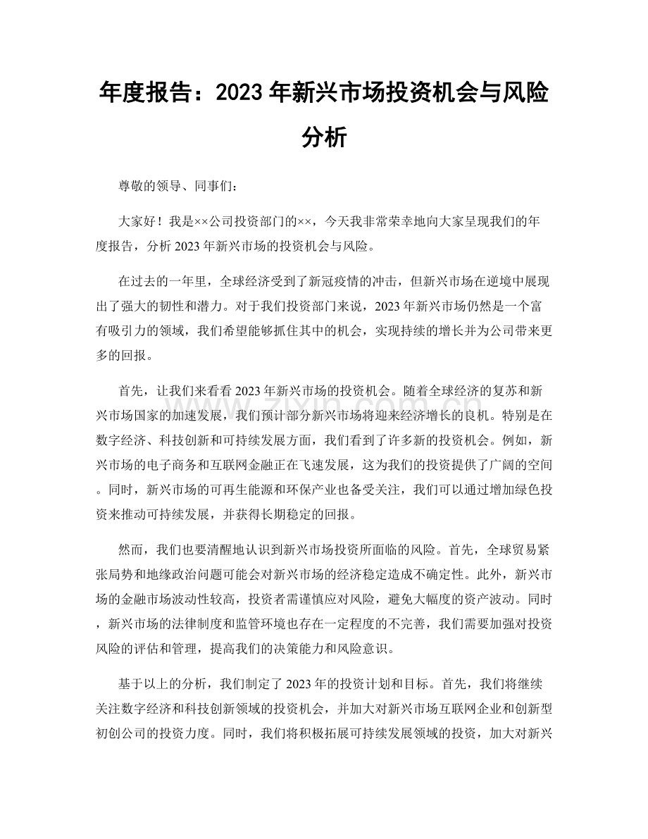 年度报告：2023年新兴市场投资机会与风险分析.docx_第1页