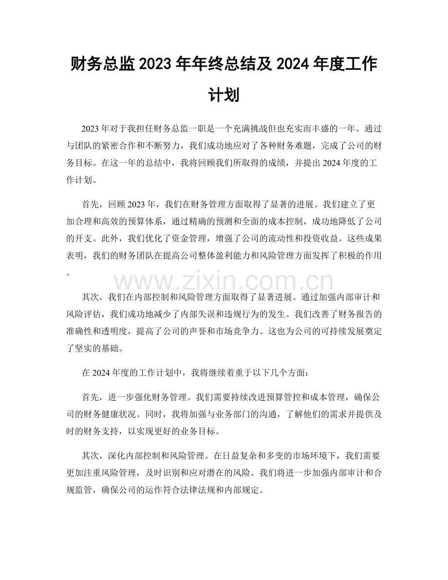 财务总监2023年年终总结及2024年度工作计划.docx_第1页