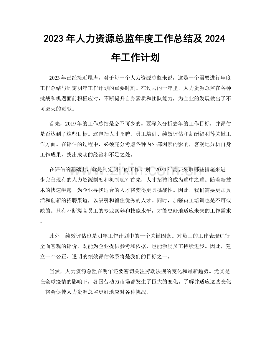 2023年人力资源总监年度工作总结及2024年工作计划.docx_第1页