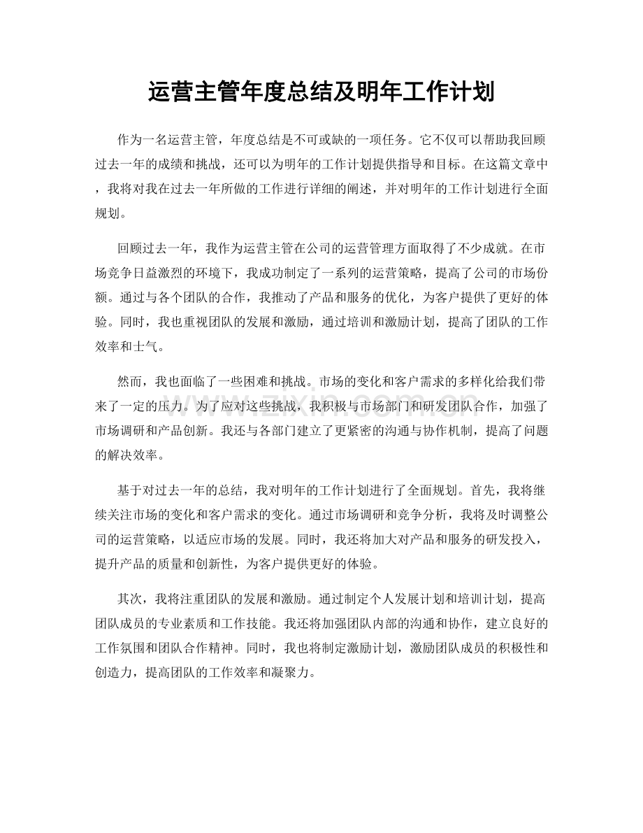 运营主管年度总结及明年工作计划.docx_第1页