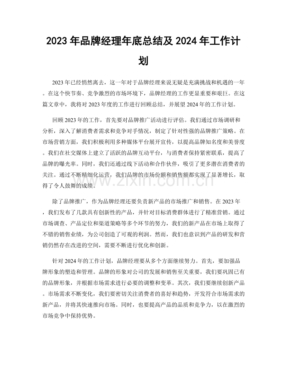 2023年品牌经理年底总结及2024年工作计划.docx_第1页