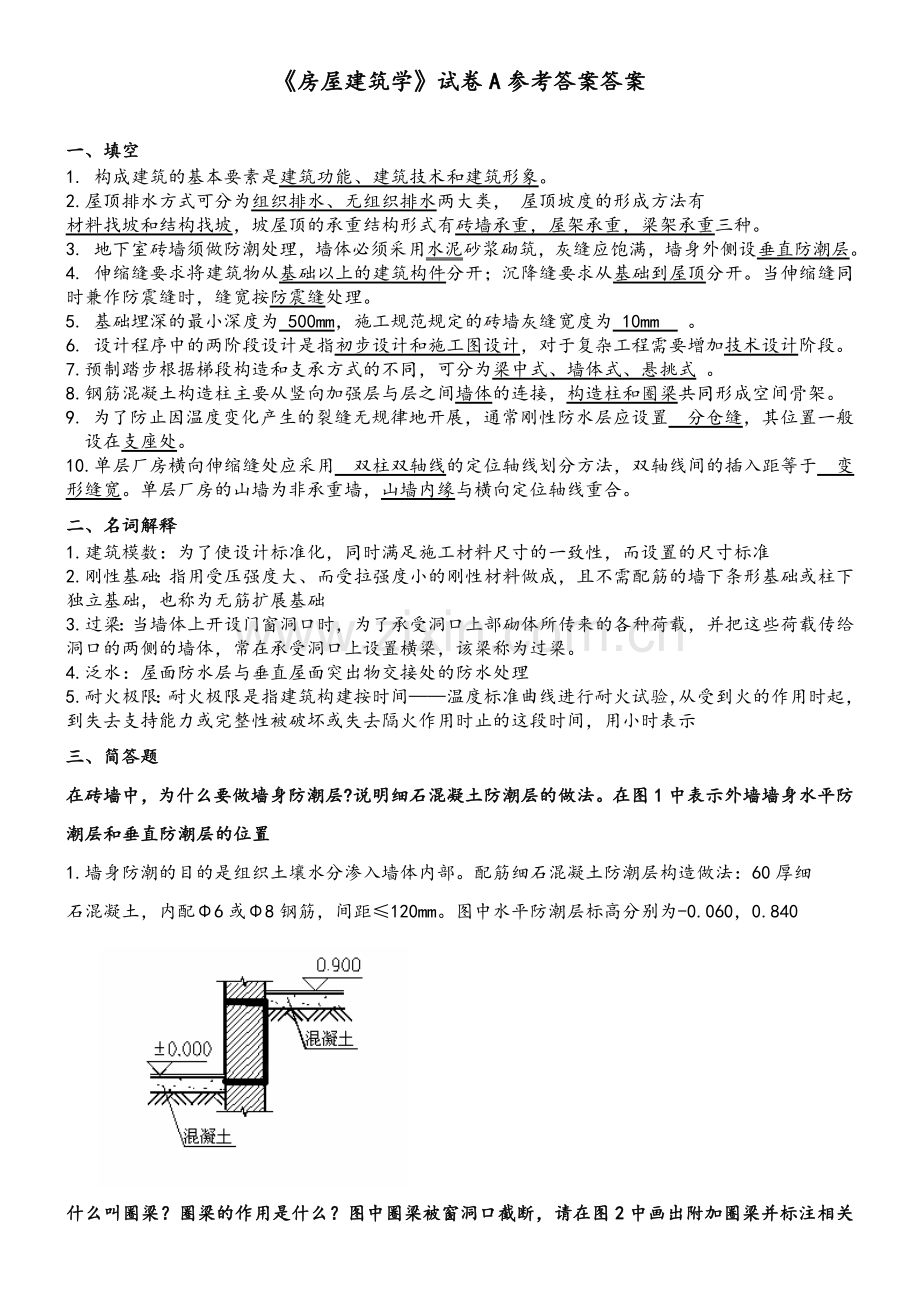 山大房屋建筑学试卷A-C答案.doc_第1页