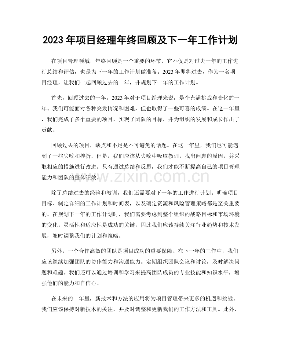 2023年项目经理年终回顾及下一年工作计划.docx_第1页