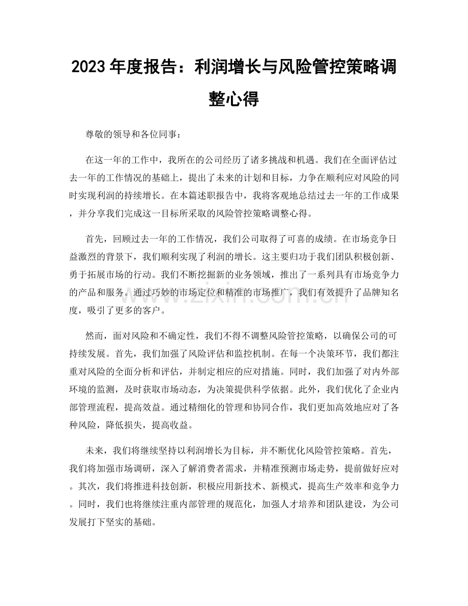 2023年度报告：利润增长与风险管控策略调整心得.docx_第1页