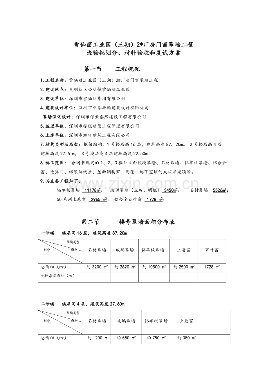 幕墙工程检验批划分材料验收和复试方案.doc_第1页