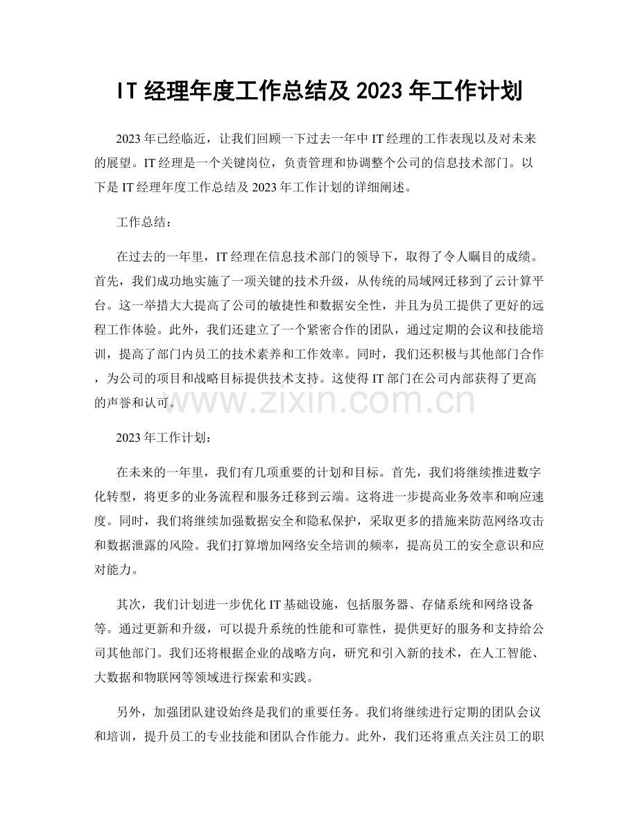 IT经理年度工作总结及2023年工作计划.docx_第1页