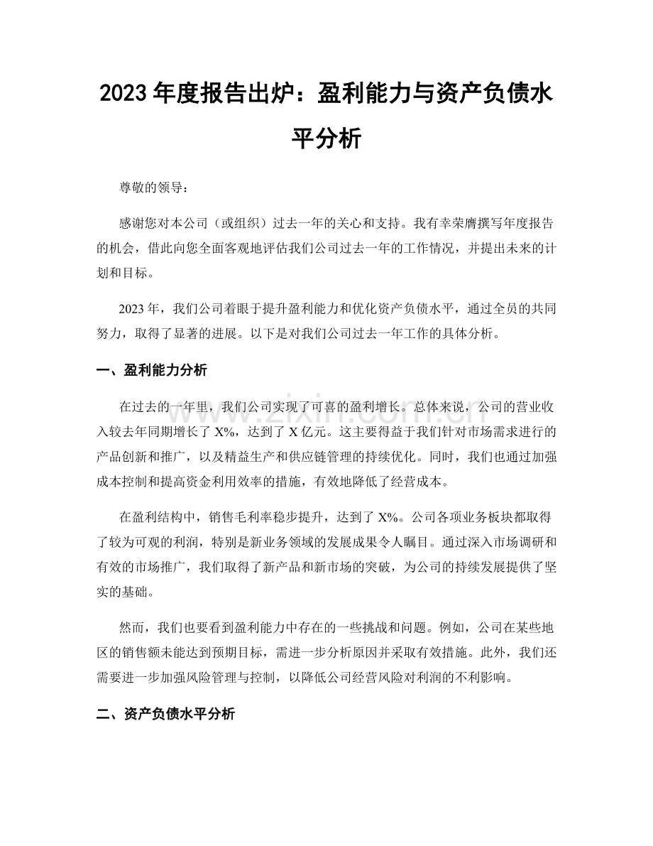 2023年度报告出炉：盈利能力与资产负债水平分析.docx_第1页