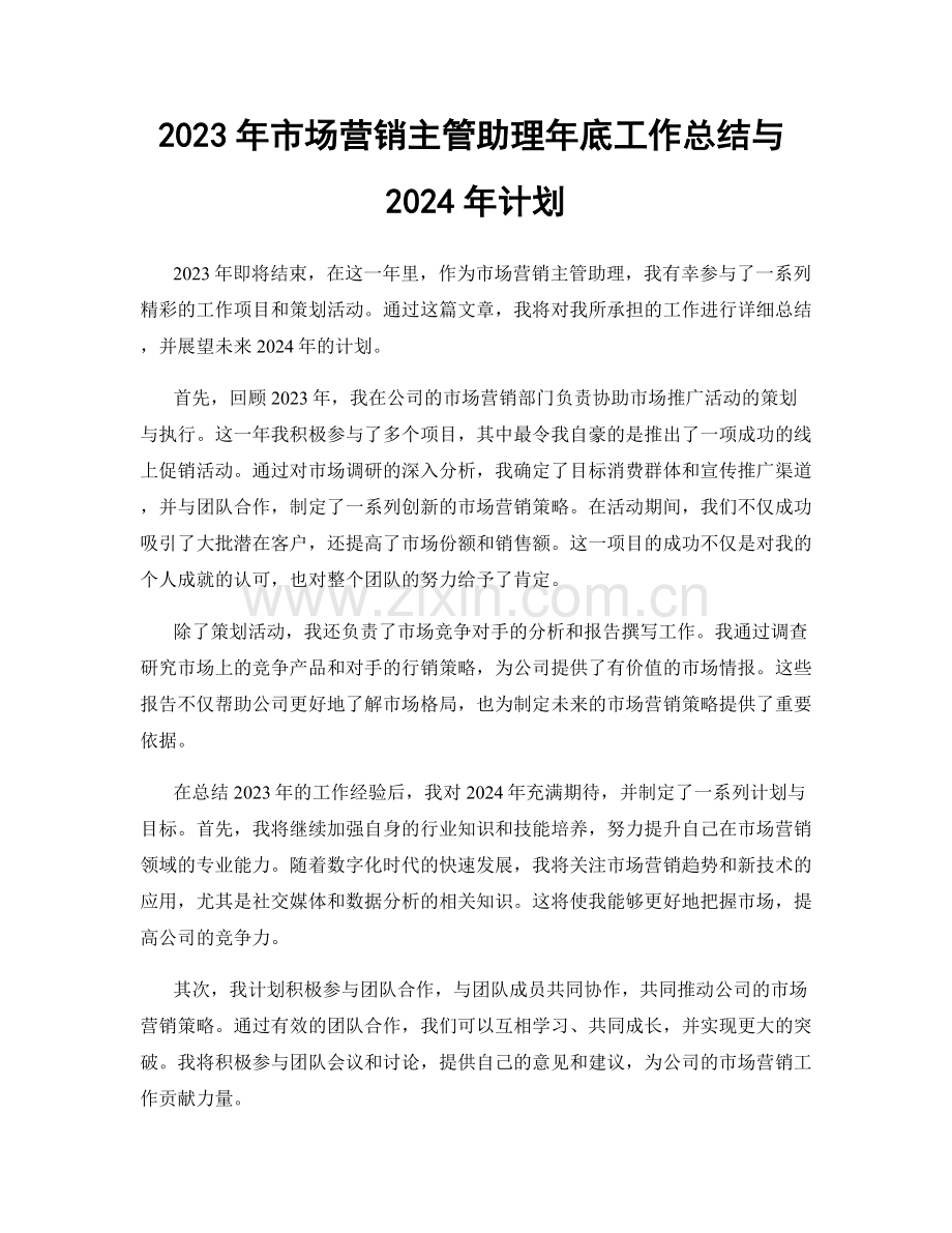 2023年市场营销主管助理年底工作总结与2024年计划.docx_第1页