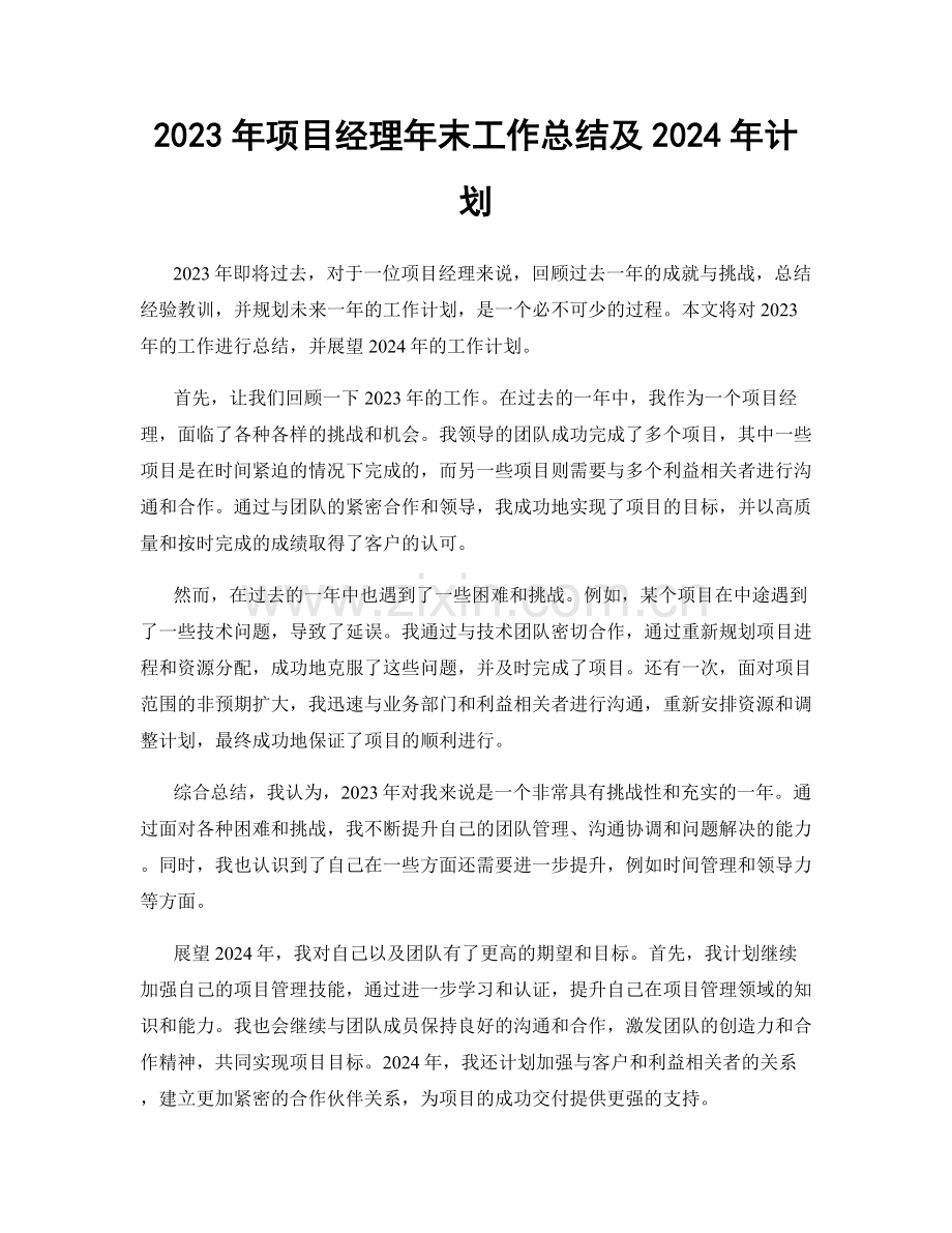 2023年项目经理年末工作总结及2024年计划.docx_第1页