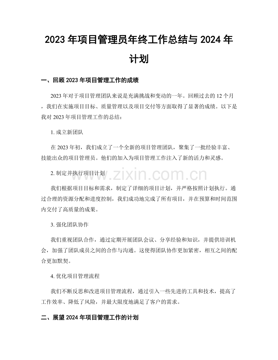 2023年项目管理员年终工作总结与2024年计划.docx_第1页