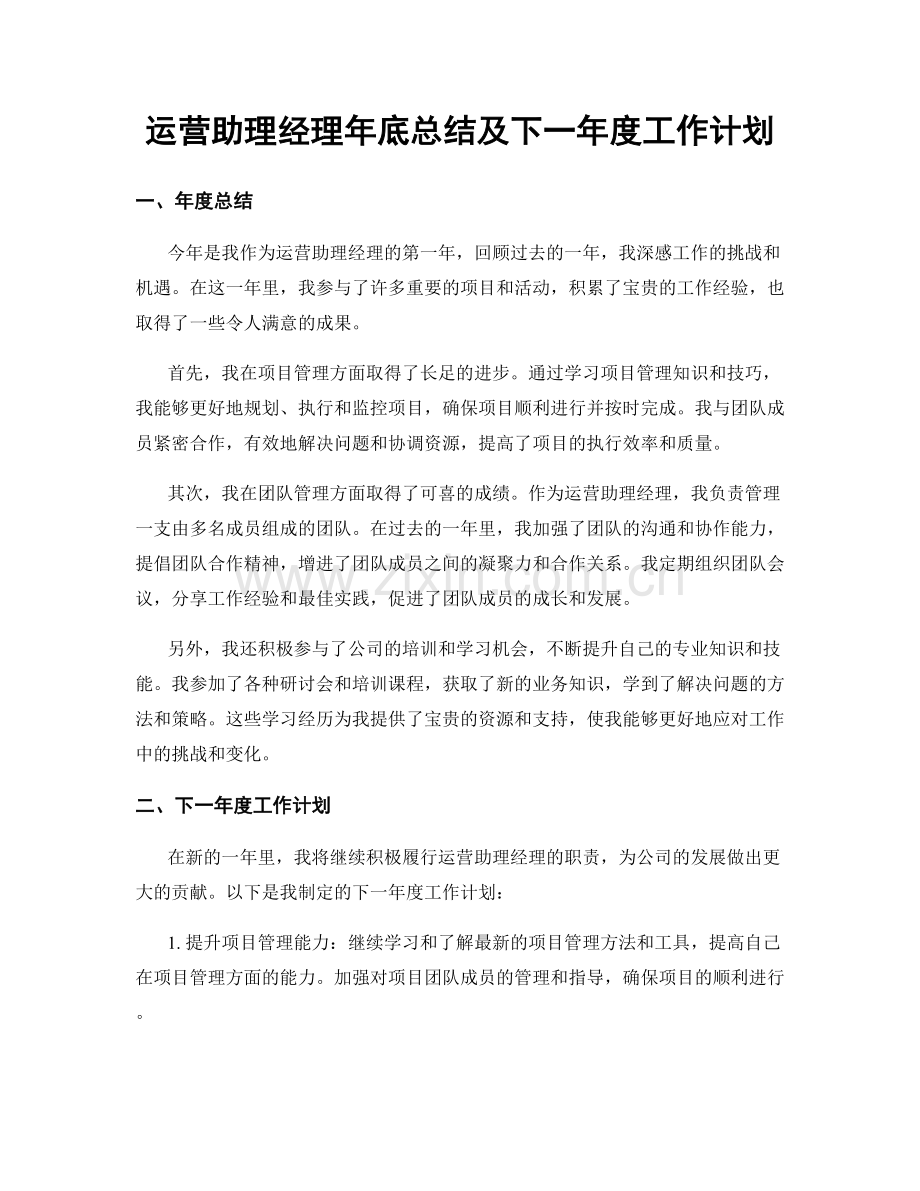 运营助理经理年底总结及下一年度工作计划.docx_第1页