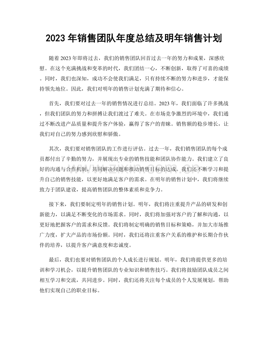 2023年销售团队年度总结及明年销售计划.docx_第1页