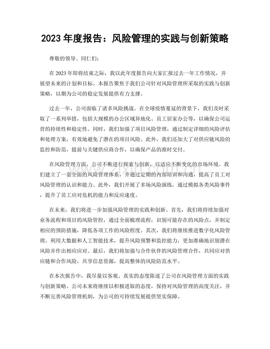 2023年度报告：风险管理的实践与创新策略.docx_第1页