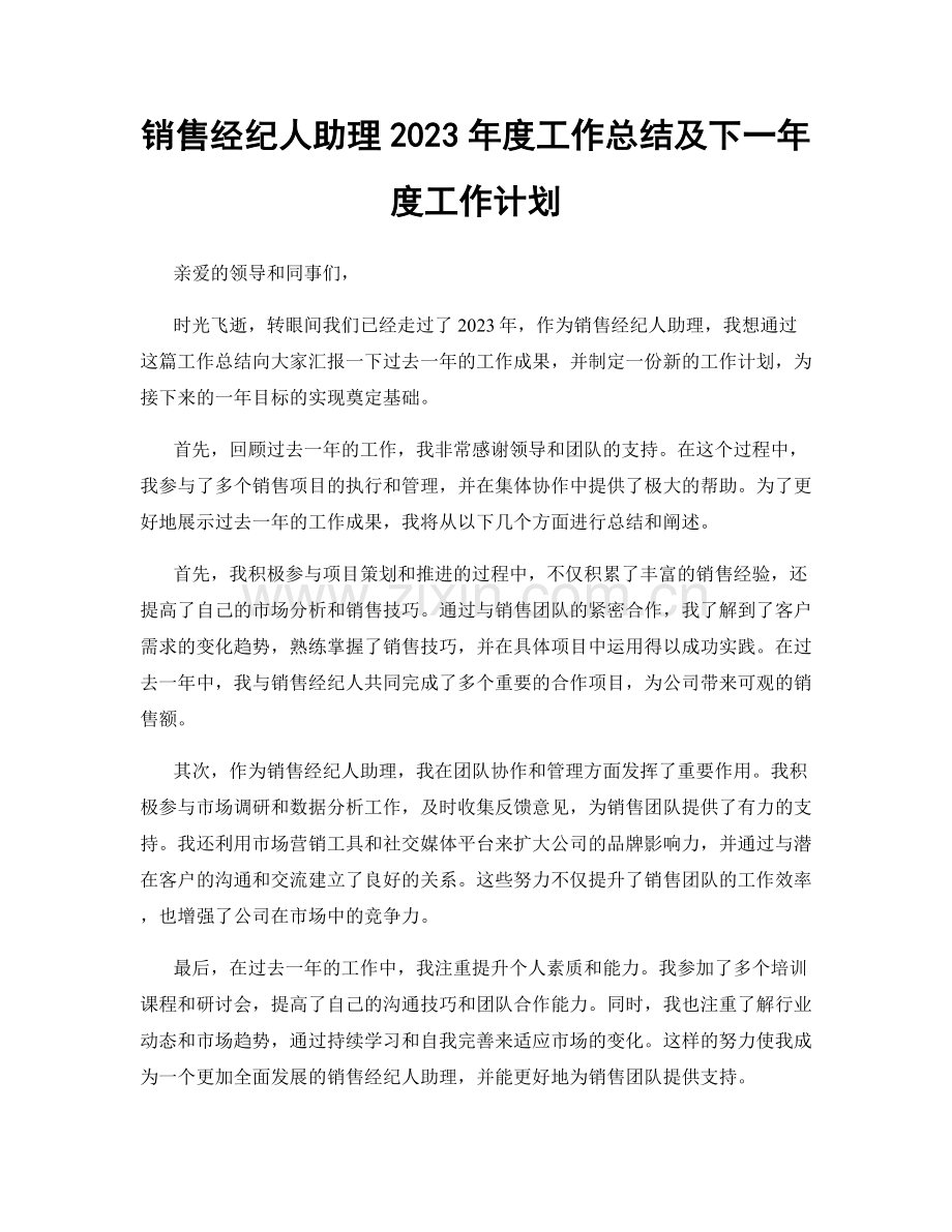 销售经纪人助理2023年度工作总结及下一年度工作计划.docx_第1页