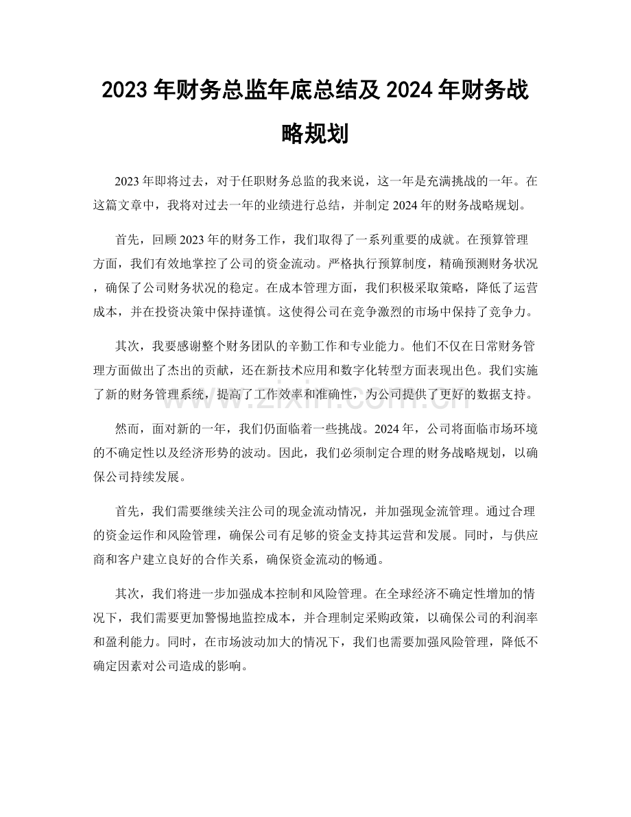 2023年财务总监年底总结及2024年财务战略规划.docx_第1页