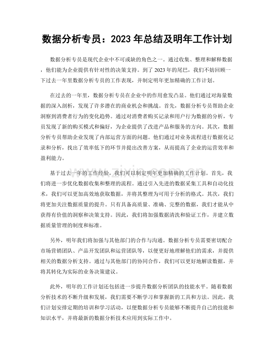 数据分析专员：2023年总结及明年工作计划.docx_第1页