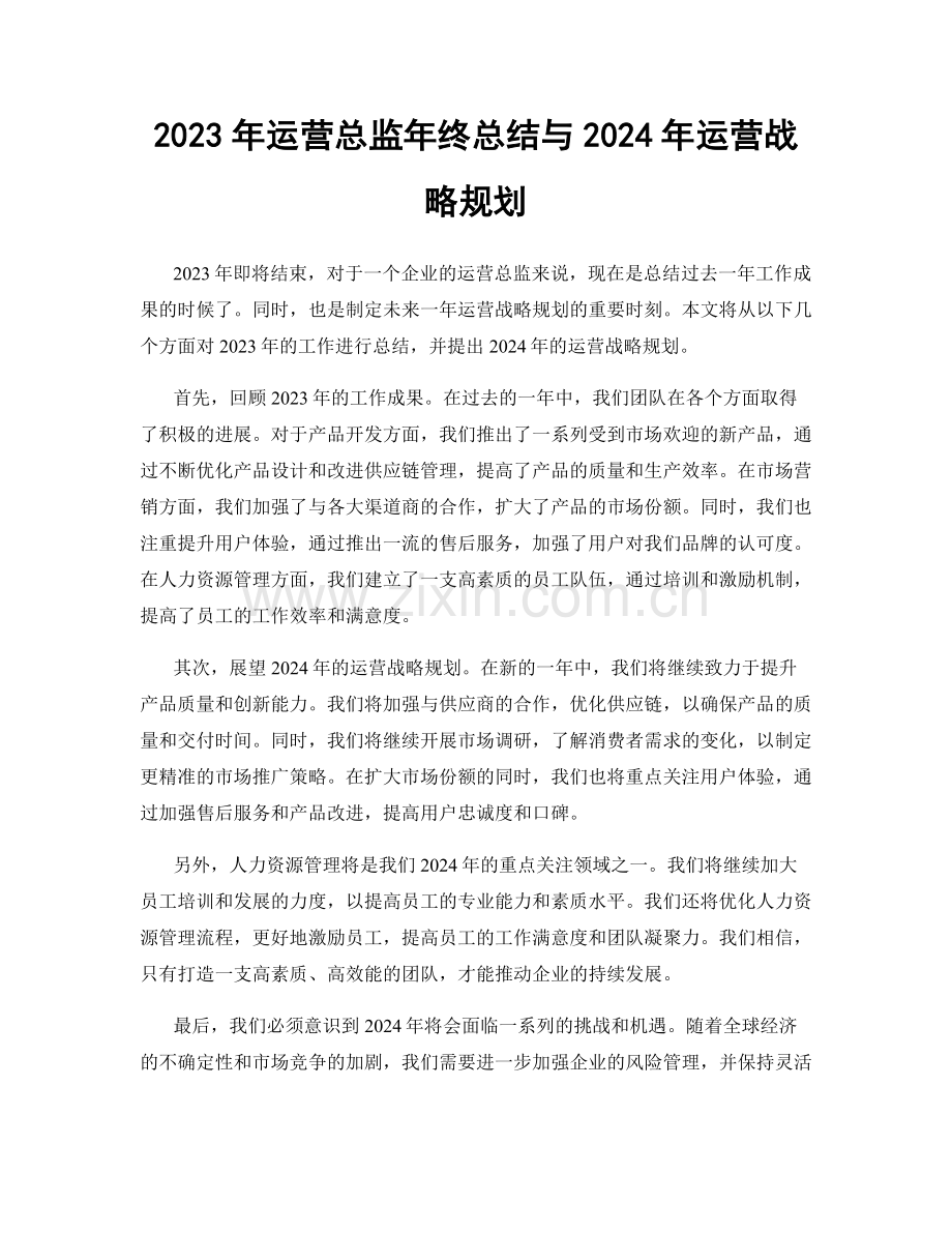 2023年运营总监年终总结与2024年运营战略规划.docx_第1页