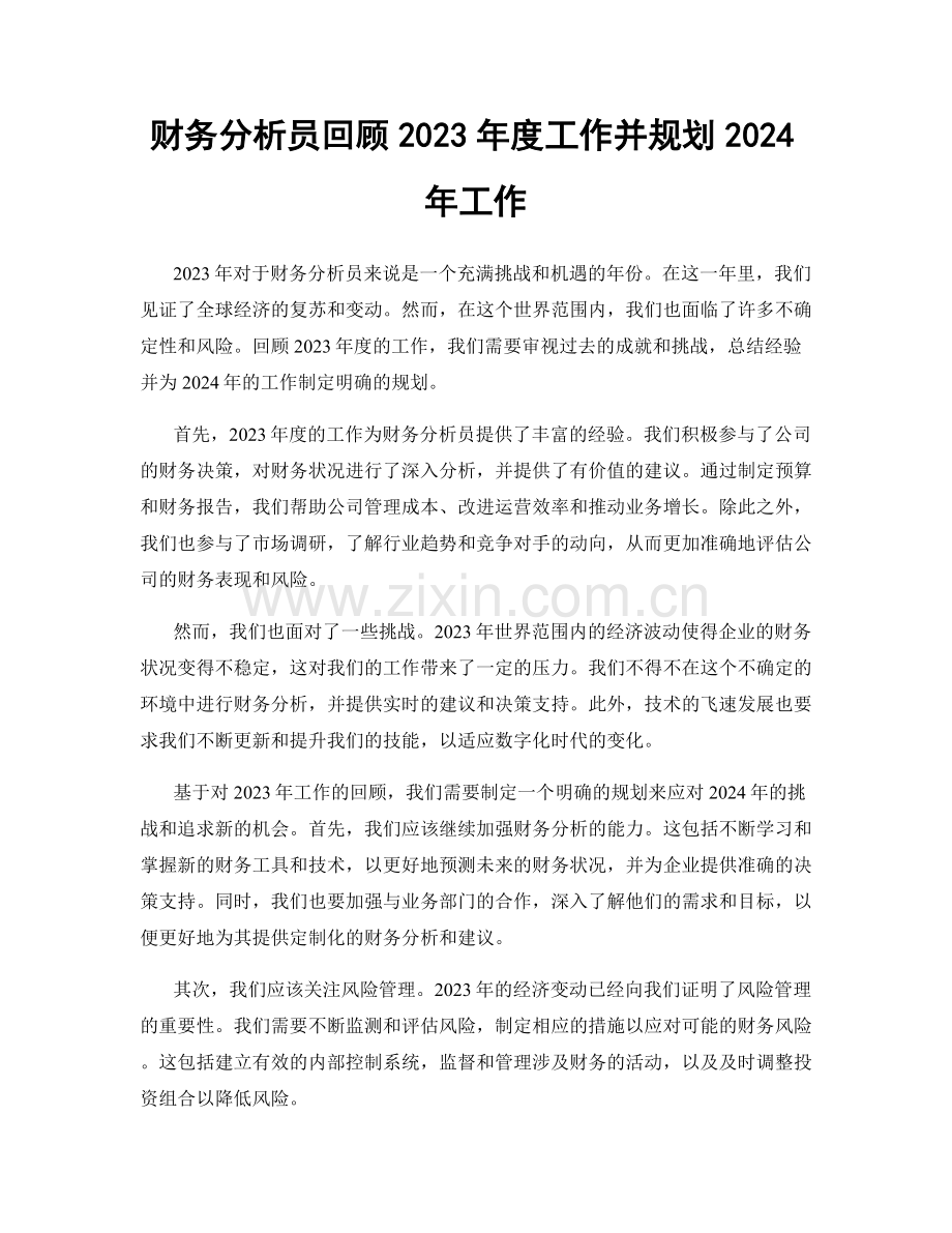 财务分析员回顾2023年度工作并规划2024年工作.docx_第1页