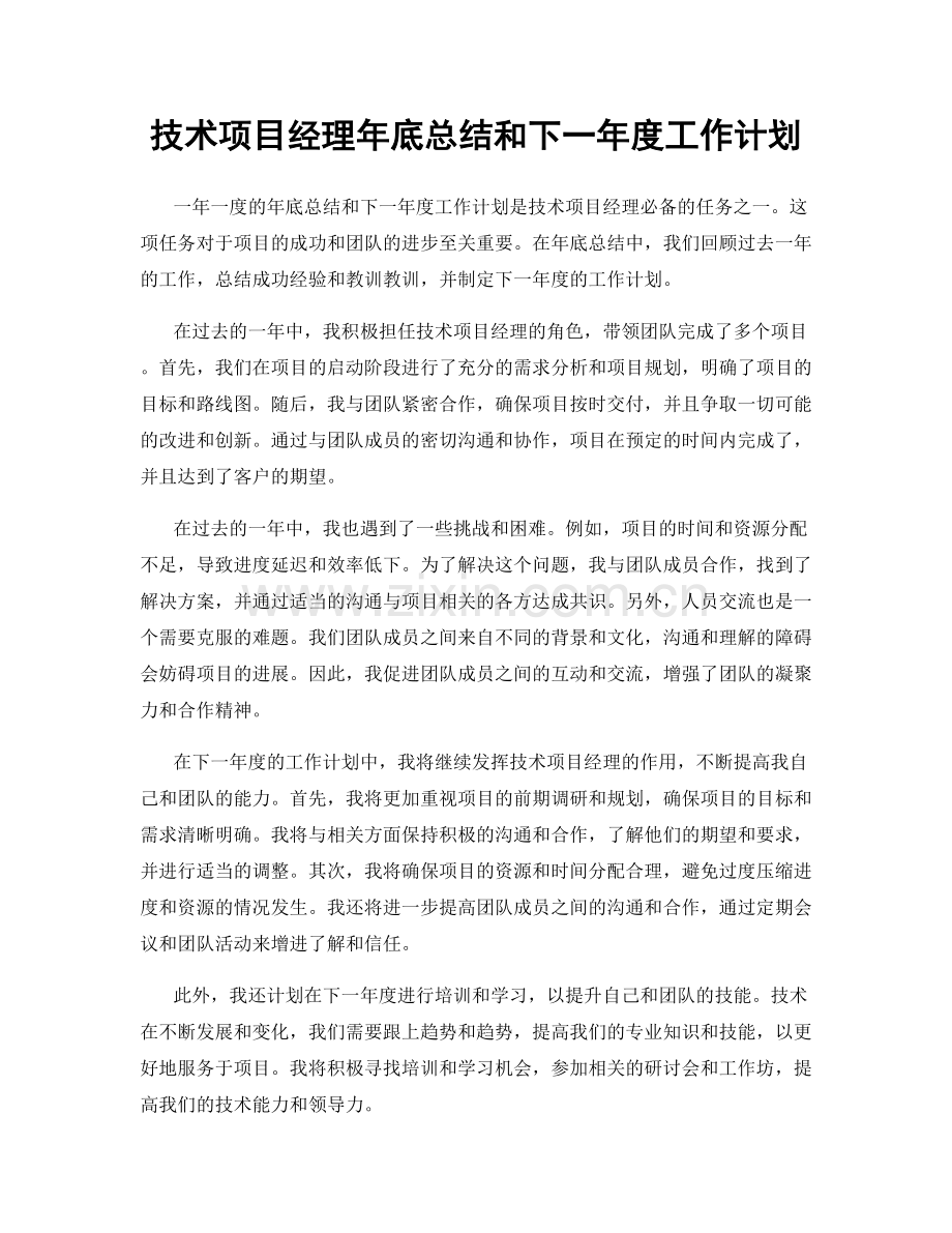 技术项目经理年底总结和下一年度工作计划.docx_第1页