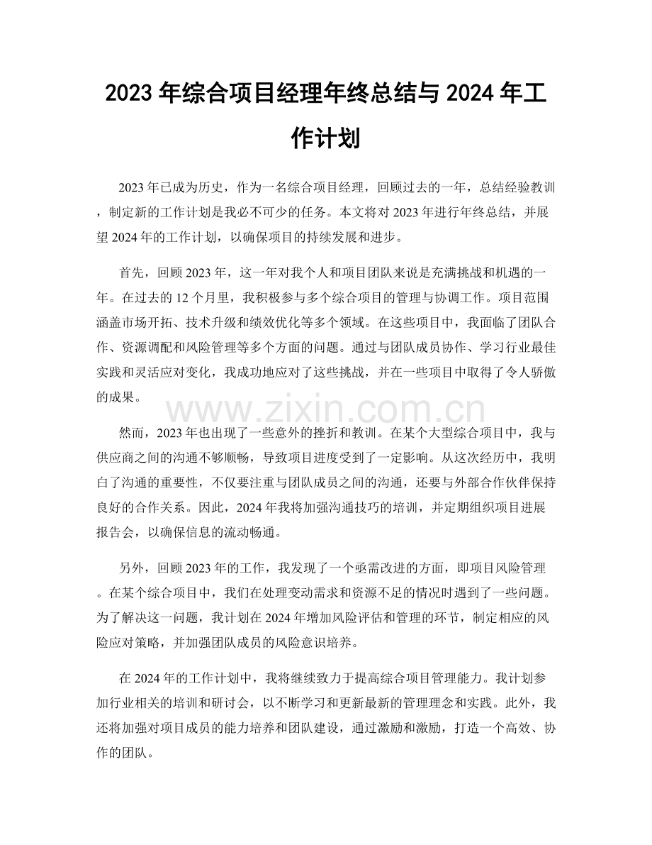 2023年综合项目经理年终总结与2024年工作计划.docx_第1页