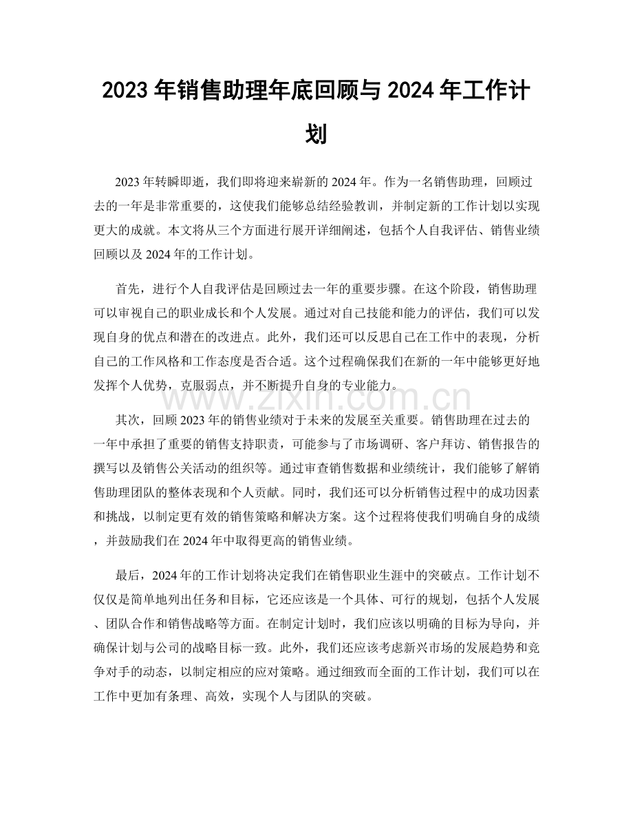 2023年销售助理年底回顾与2024年工作计划.docx_第1页