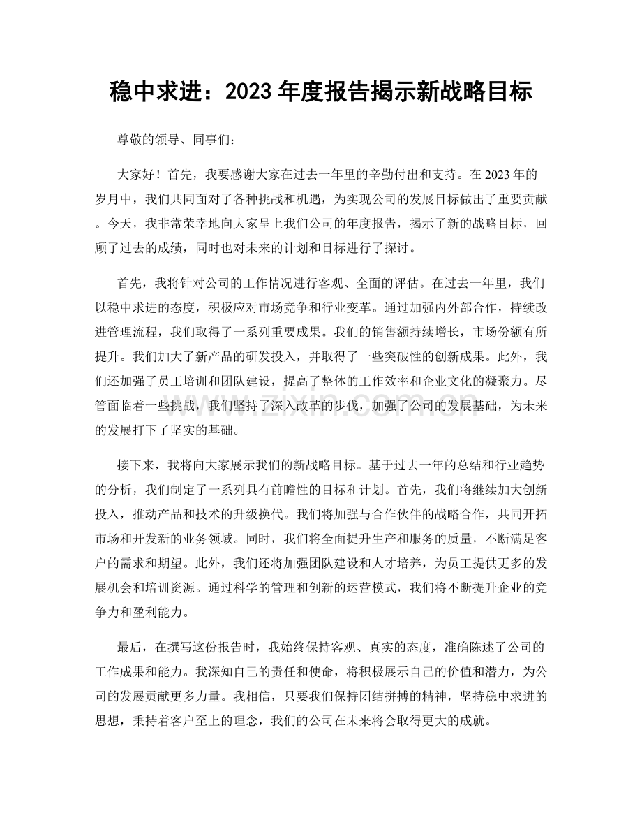 稳中求进：2023年度报告揭示新战略目标.docx_第1页