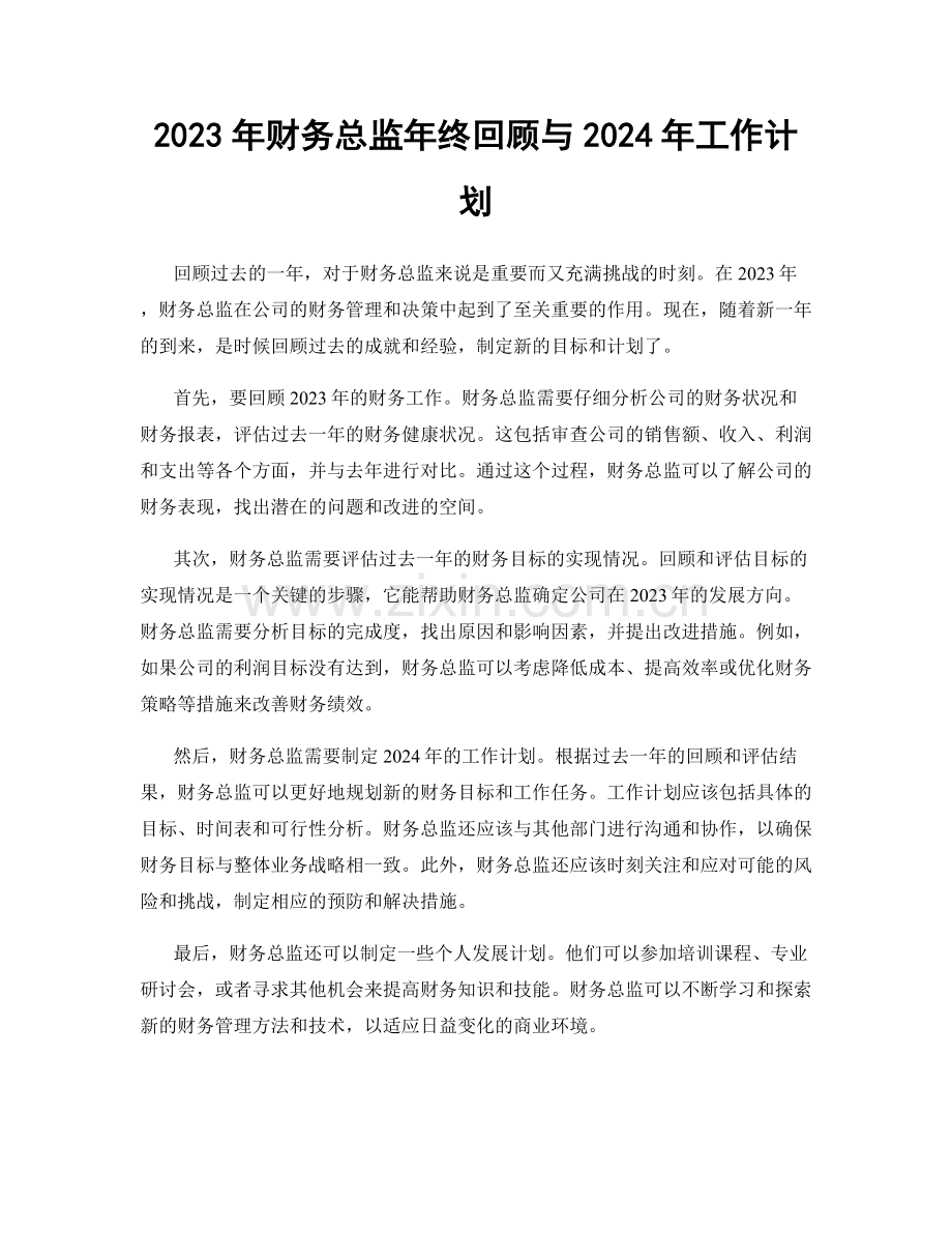 2023年财务总监年终回顾与2024年工作计划.docx_第1页