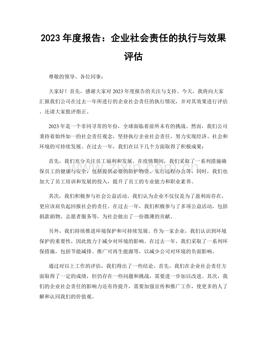 2023年度报告：企业社会责任的执行与效果评估.docx_第1页