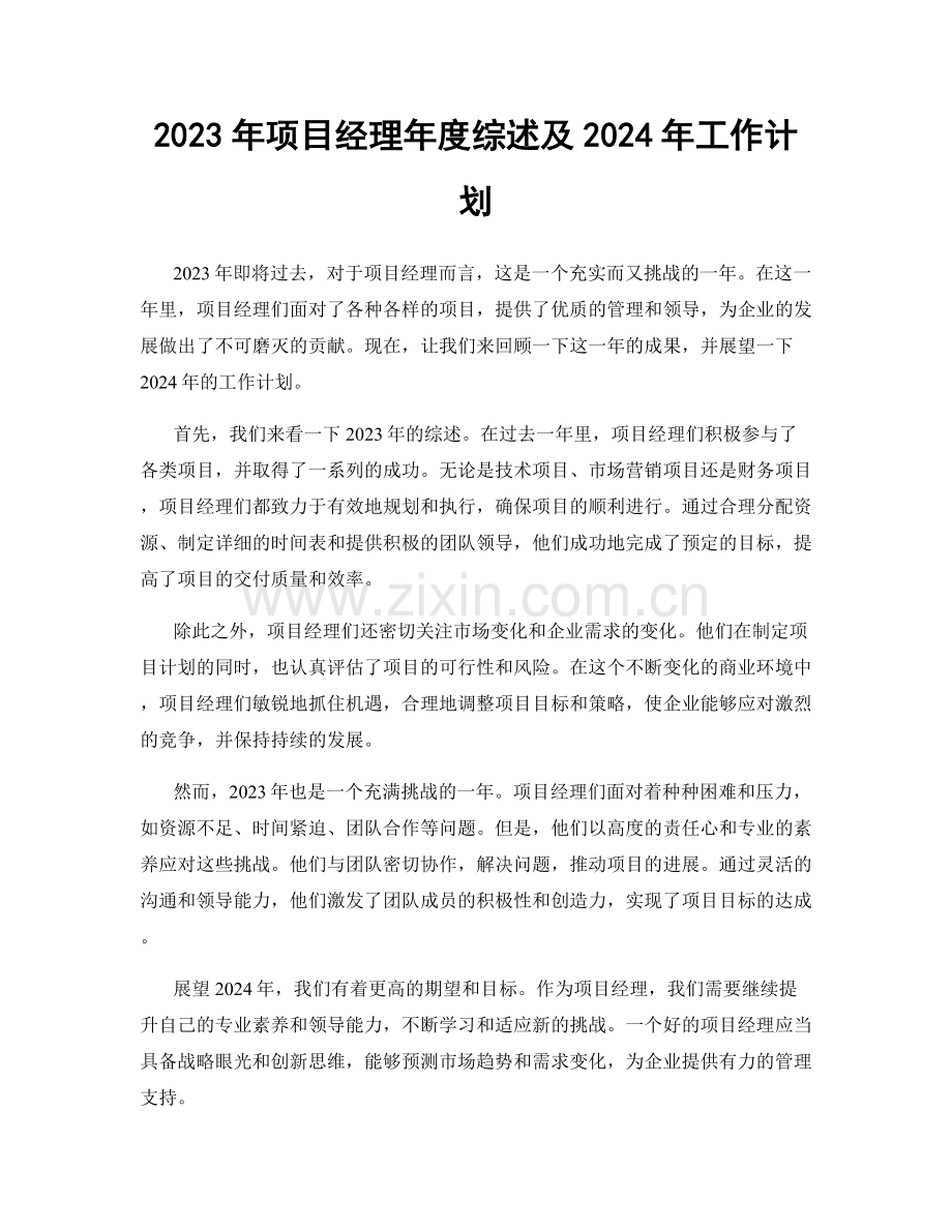 2023年项目经理年度综述及2024年工作计划.docx_第1页