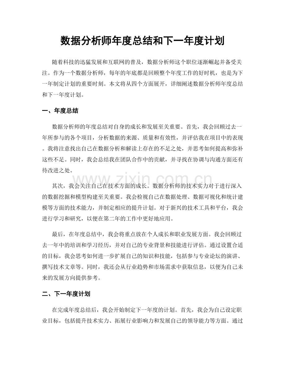 数据分析师年度总结和下一年度计划.docx_第1页