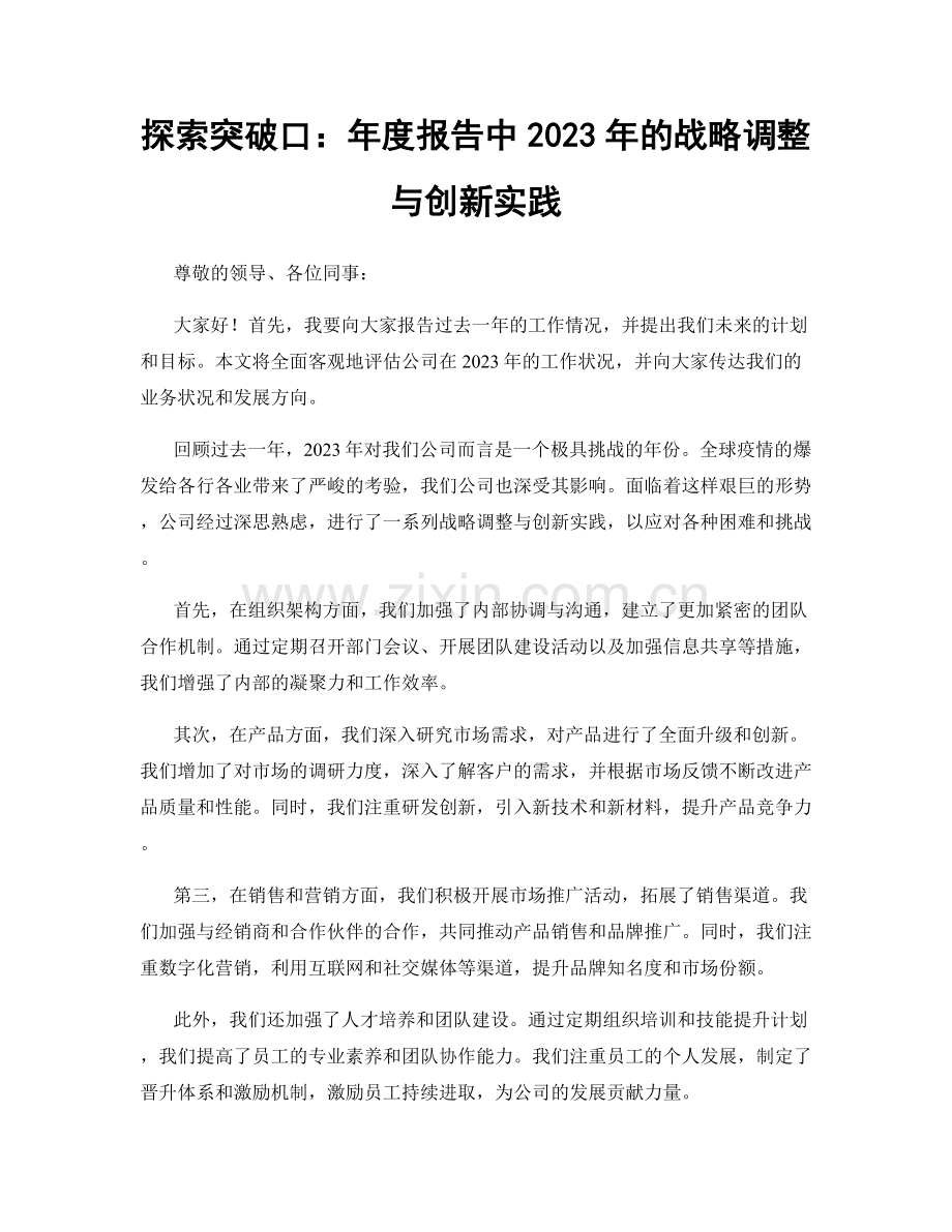 探索突破口：年度报告中2023年的战略调整与创新实践.docx_第1页