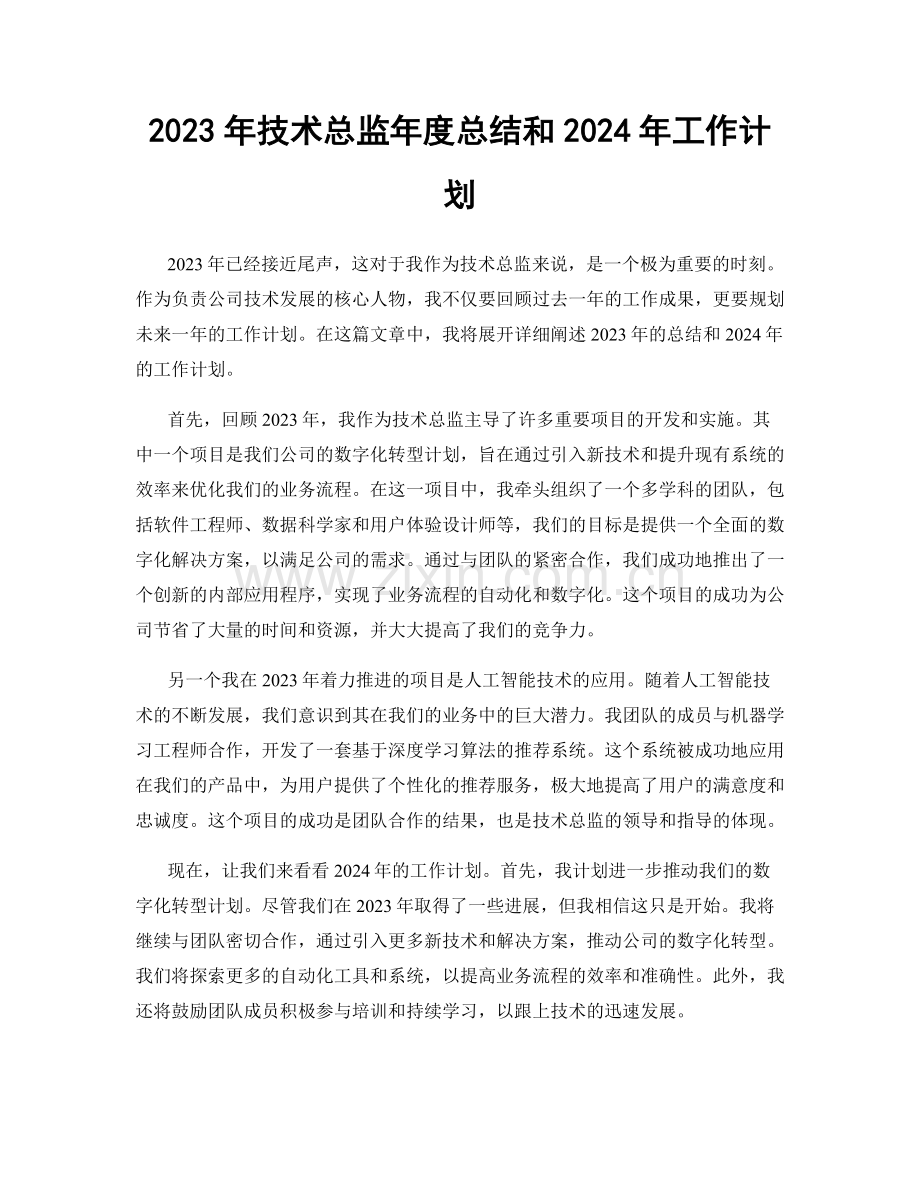 2023年技术总监年度总结和2024年工作计划.docx_第1页