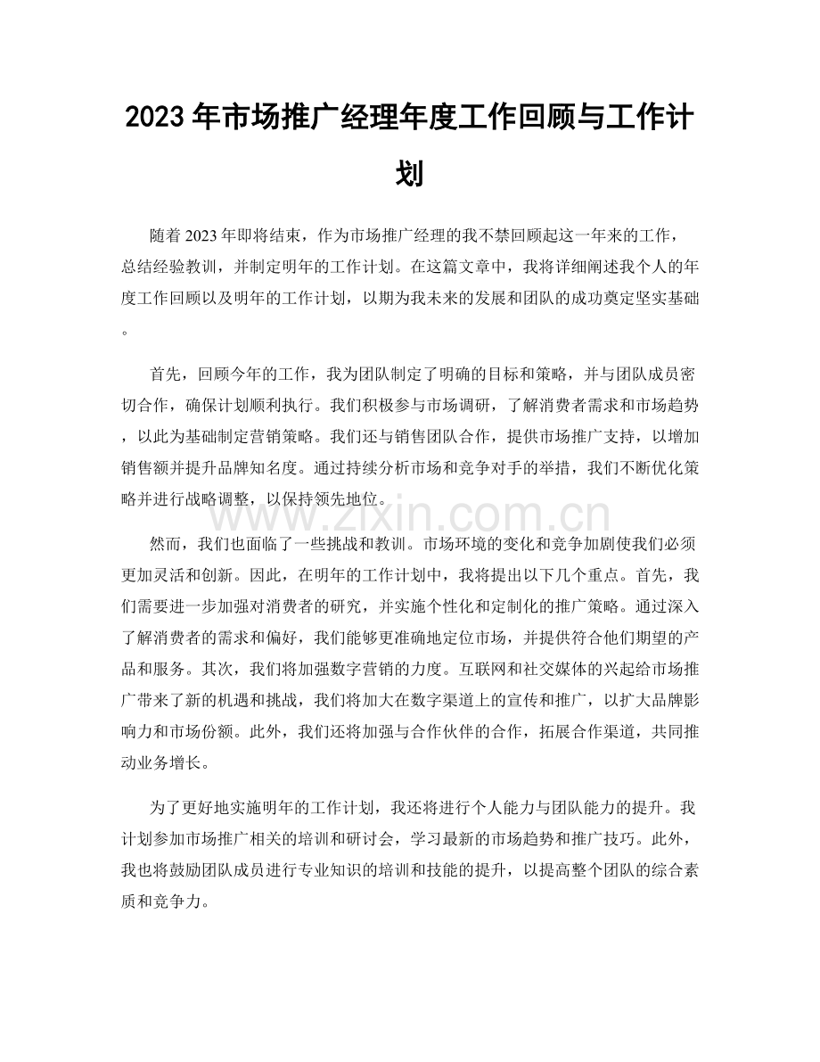 2023年市场推广经理年度工作回顾与工作计划.docx_第1页