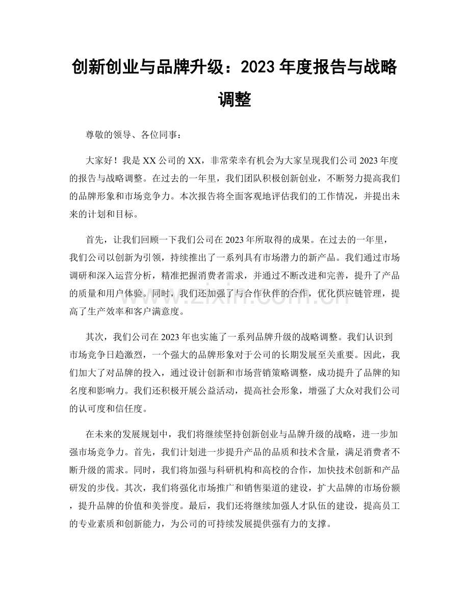 创新创业与品牌升级：2023年度报告与战略调整.docx_第1页