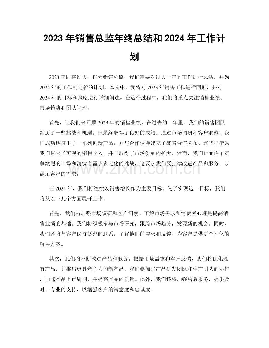 2023年销售总监年终总结和2024年工作计划.docx_第1页