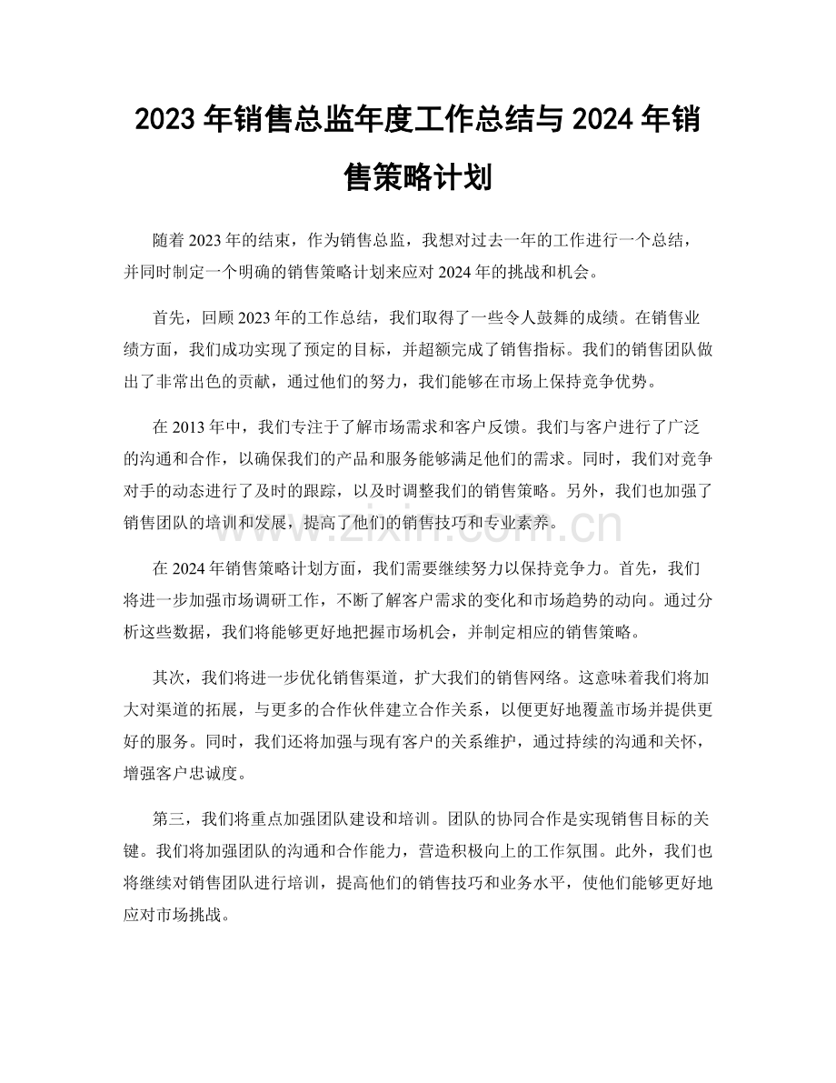 2023年销售总监年度工作总结与2024年销售策略计划.docx_第1页