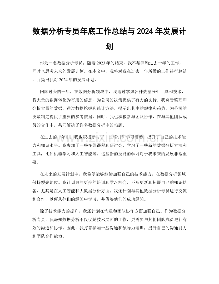 数据分析专员年底工作总结与2024年发展计划.docx_第1页