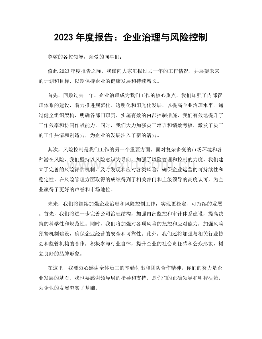 2023年度报告：企业治理与风险控制.docx_第1页